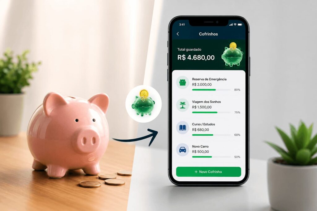 Cofrinhos de banco virtual para organizar o dinheiro