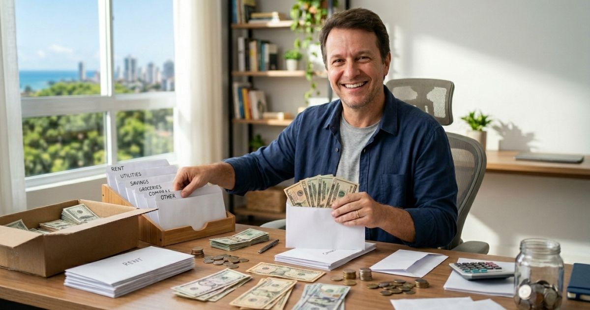 homem separando dinheiro em envelopes