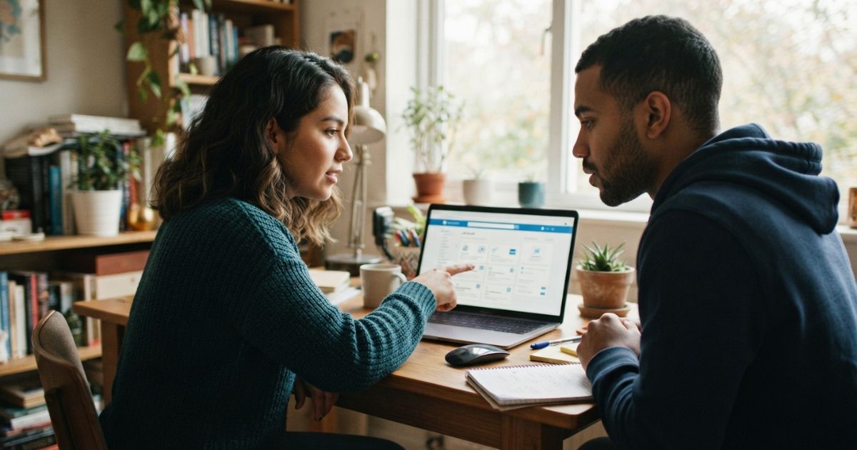 duas pessoas pesquisando vagas de trabalho remoto no computador