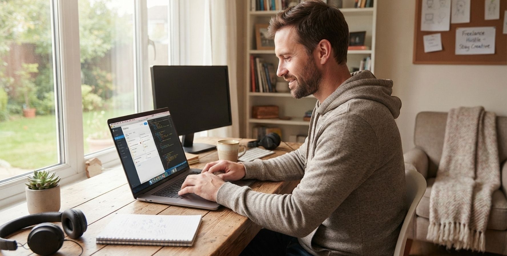 homem trabalhando no notebook como freelancer